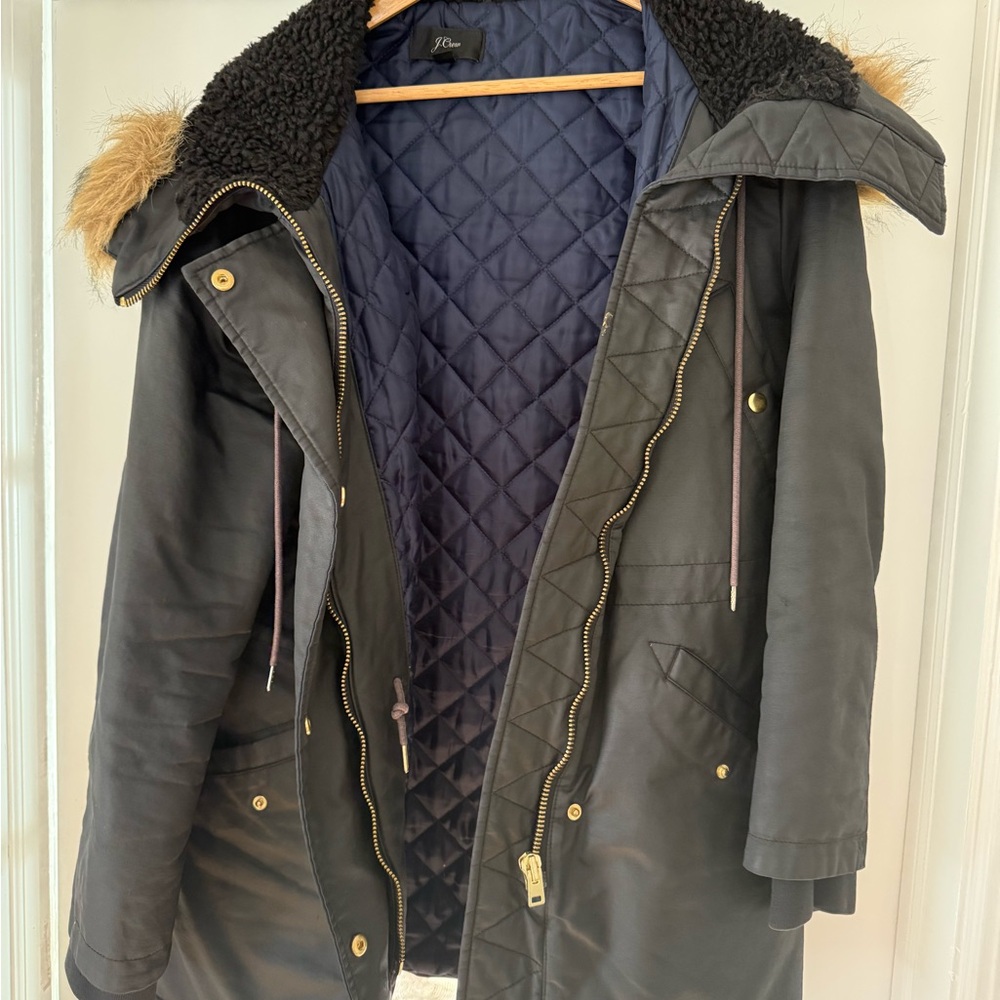 J. Crew Black Field Jacket with Fur Hood